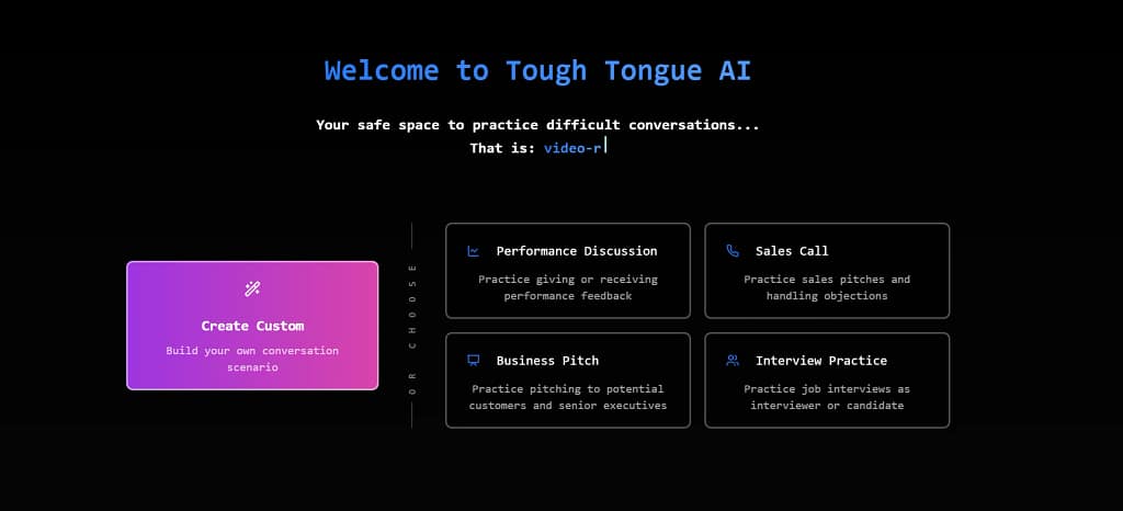 Usuário criando cenário personalizado na Tough Tongue AI