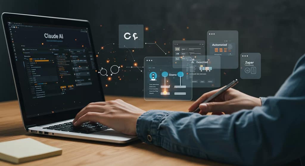 Profissional utilizando Claude para automatizar tarefas em múltiplas plataformas como Jira, Asana e Zapier simultaneamente, demonstrando casos de uso prático das integrações.