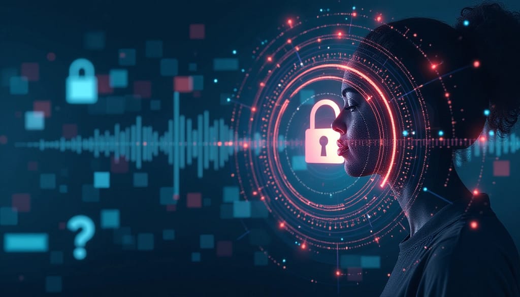 Métodos de proteção de voz e imagem contra uso indevido por inteligência artificial, ilustrando medidas de segurança digital essenciais na era da IA.