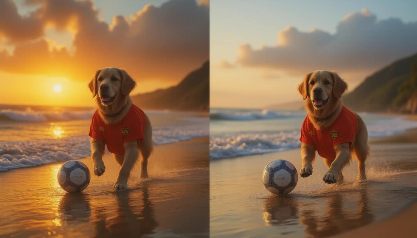 Comparativo visual entre MidJourney e DALL-E 3 mostrando diferenças de estilo e capacidades dos geradores de imagem com IA em 2025, com elementos brasileiros e exemplos práticos de uso.Veja lado a lado as diferenças entre MidJourney e DALL-E 3: à esquerda, o estilo artístico e vibrante do MidJourney; à direita, a precisão e capacidade textual do DALL-E 3. Qual se adapta melhor às suas necessidades criativas?