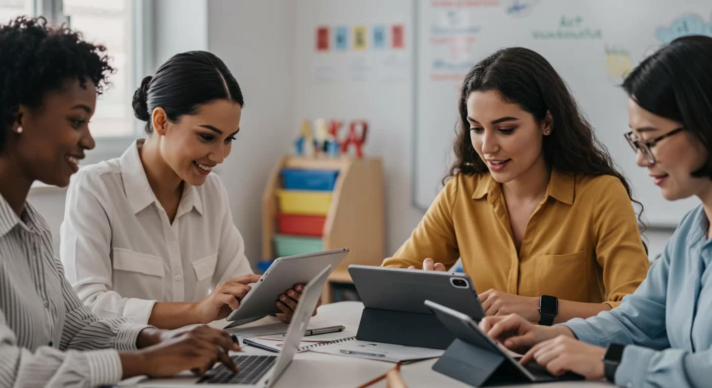 Professores brasileiros explorando ferramentas de inteligência artificial na educação com IA, utilizando ChatGPT e outras tecnologias para transformar suas práticas pedagógicas em sala de aula.