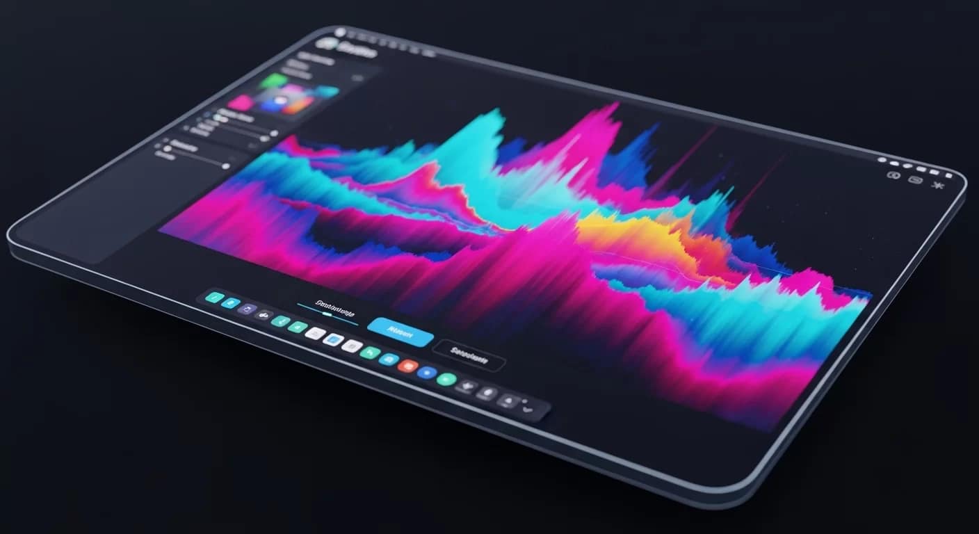 Interface futurista de IA gerando arte digital com cores vibrantes e formas abstratas, simbolizando criatividade e tecnologia usando prompts GPT-4.0.