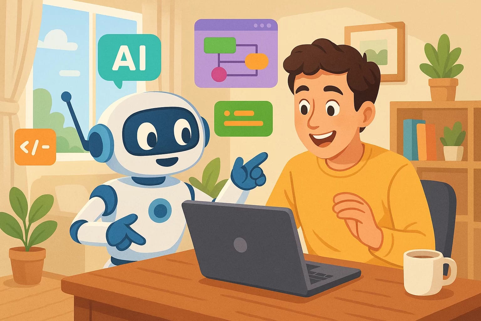 Pessoa iniciante criando seu primeiro agente de IA com interface simplificada, demonstrando como construir chatbots e automatizar tarefas sem conhecimento avançado de programação.
