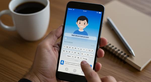 Tela de celular mostrando exemplo de prompt bem estruturado para assistente de IA