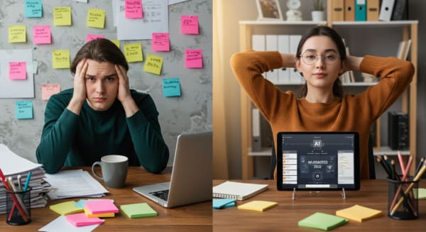 Comparação antes e depois de organização de anotações e documentos com ajuda da IA (Hacks para iniciantes)