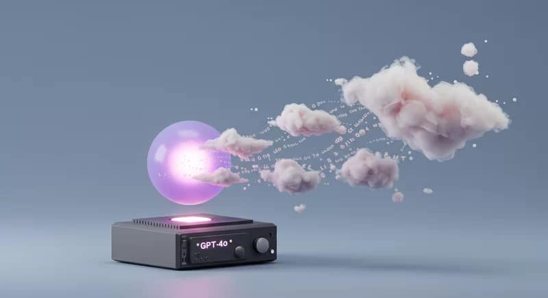 Representação visual do modelo GPT-4o processando texto, imagem e áudio.