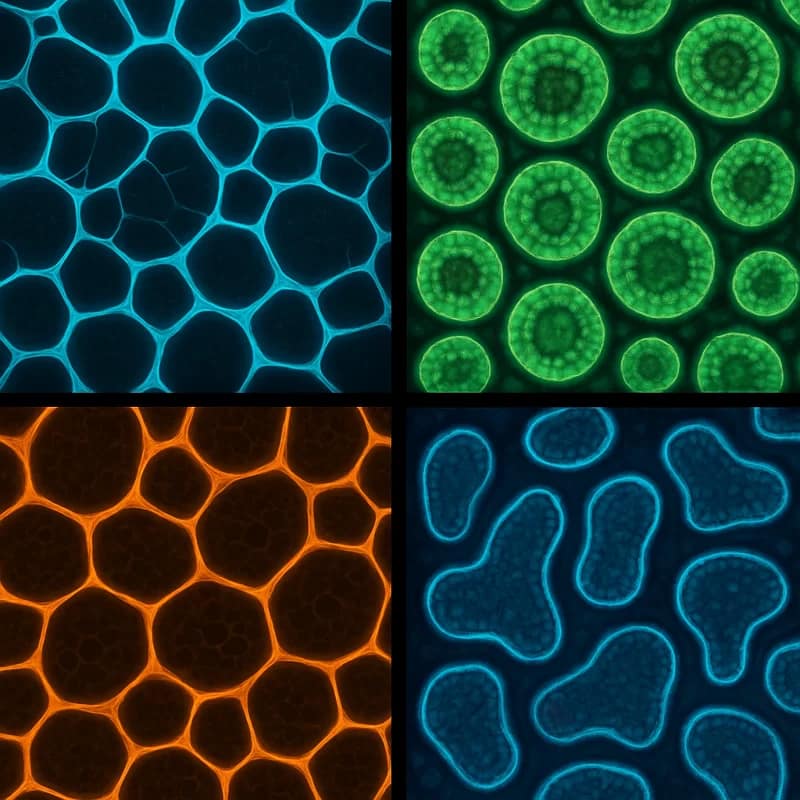 Texturas procedurais baseadas em estruturas celulares microscópicas com esquemas de cores fosforescentes